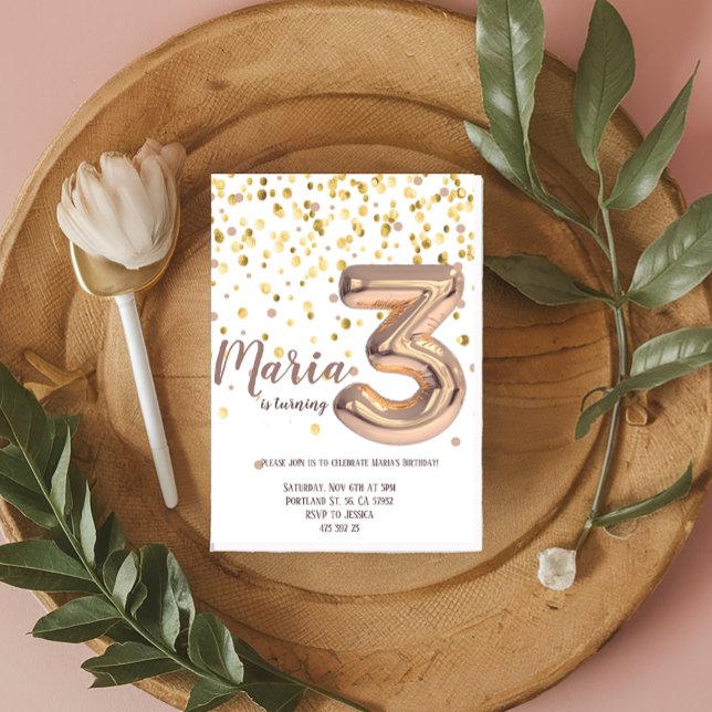 Invitación Rosa de oro Relieve metalizado Balón Confetti Cump (Subido por el creador)