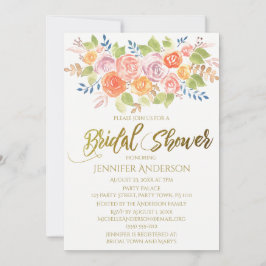 Invitación Rosa de oro rosa Floral Bouquet Bridal Shower