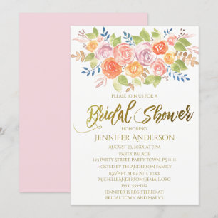 Invitación Rosa de oro rosa Floral Bouquet Bridal Shower