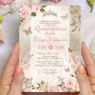 Invitación Rosa de oro rosa Glam Quinceanera