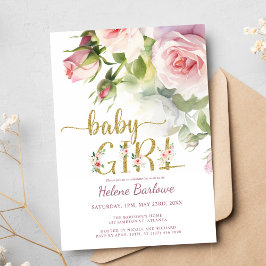 Invitación Rosa de oro rosa Rubor Floral Boho Chica Baby Show