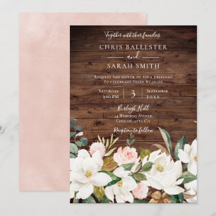 Invitación Rosa de oro Rubor Boda floral ruso blanco