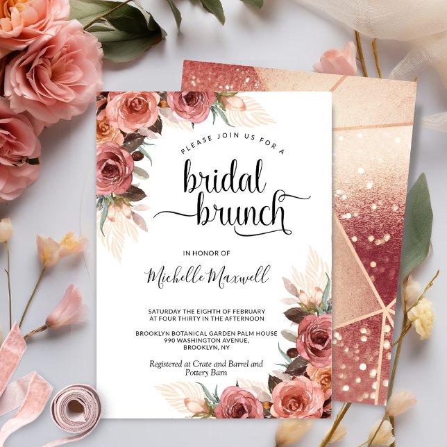 Invitación Rosa de oro, Rubor Pampas brunch de novias con flo (Subido por el creador)