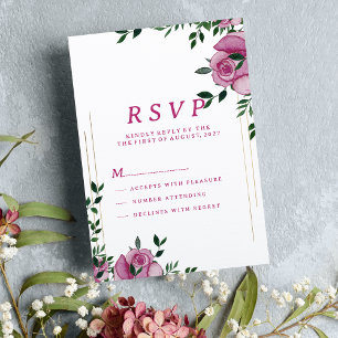 Invitación Rosa de oro verde lila botánica floral RSVP