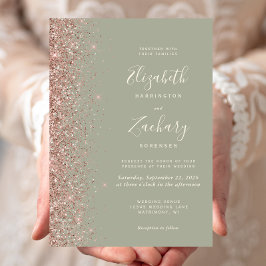 Invitación Rosa de oro verde sabio moderno Purpurina Boda per