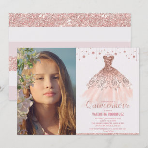Invitación Rosa de Oro Vestido Quinceañera 15º cumpleaños Fot