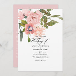 Invitación Rosa de oro y Boda de flores rosadas Rubor
