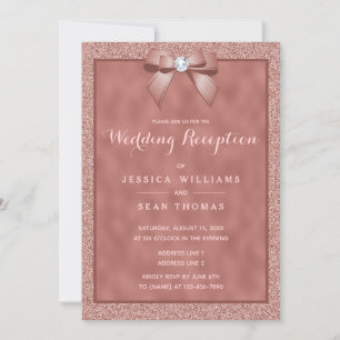 Invitación Rosa de Oro y Elegante Recepción de Boda Purpurina