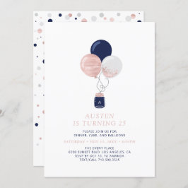 Invitación Rosa de Oro y Marina Globos Fiesta de Cumpleaños M