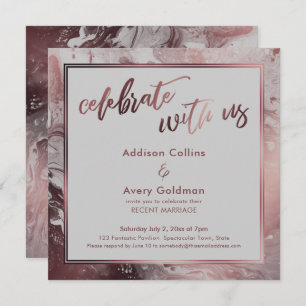 Invitación Rosa de oro y mármol gris claro celebra con nosotr