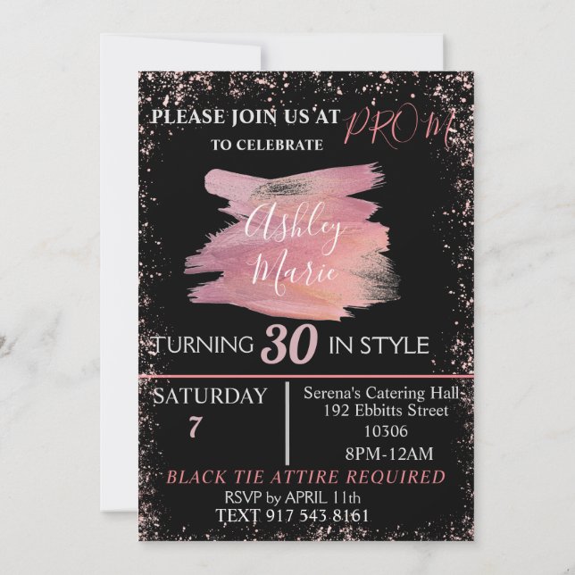 Invitación Rosa de oro y negro (Reverso)
