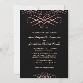 Invitación Rosa de oro y negro, elegante Boda floreciente