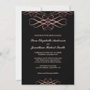 Invitación Rosa de oro y negro, elegante Boda floreciente