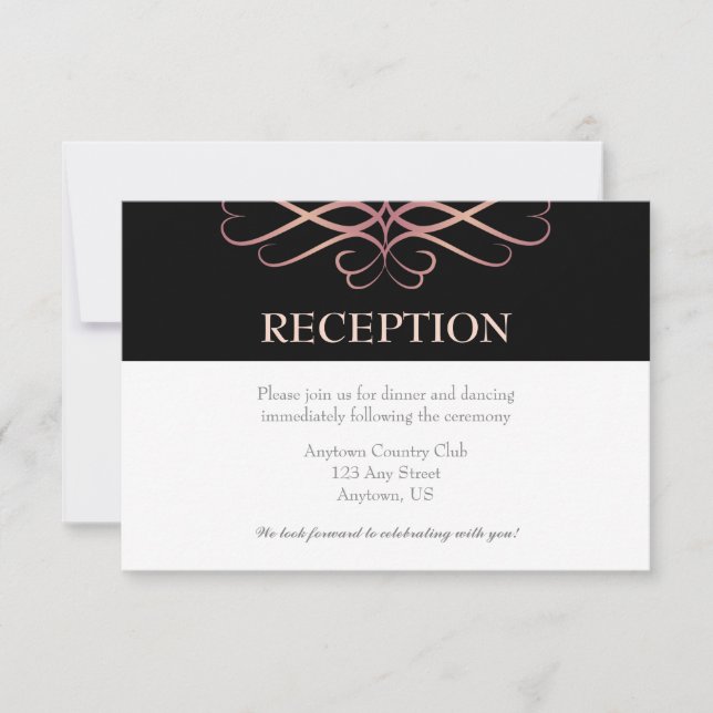 Invitación Rosa de oro y negro, elegante Boda floreciente (Anverso)