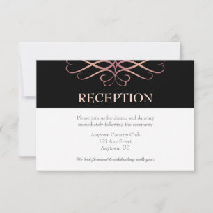 Invitación Rosa de oro y negro, elegante Boda floreciente