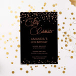Invitación Rosa de oro y purpurina negro brillan cumpleaños<br><div class="desc">Esta magnífica invitación de cumpleaños incluye discos de brillo de oro rosa sobre fondo negro. Para una personalización más avanzada de este diseño, por ejemplo, cambiar el diseño, el tamaño de letra o el tamaño del texto, haga clic en el botón "PERSONALIZAR" de arriba. Por favor, contáctame para cualquier pregunta....</div>