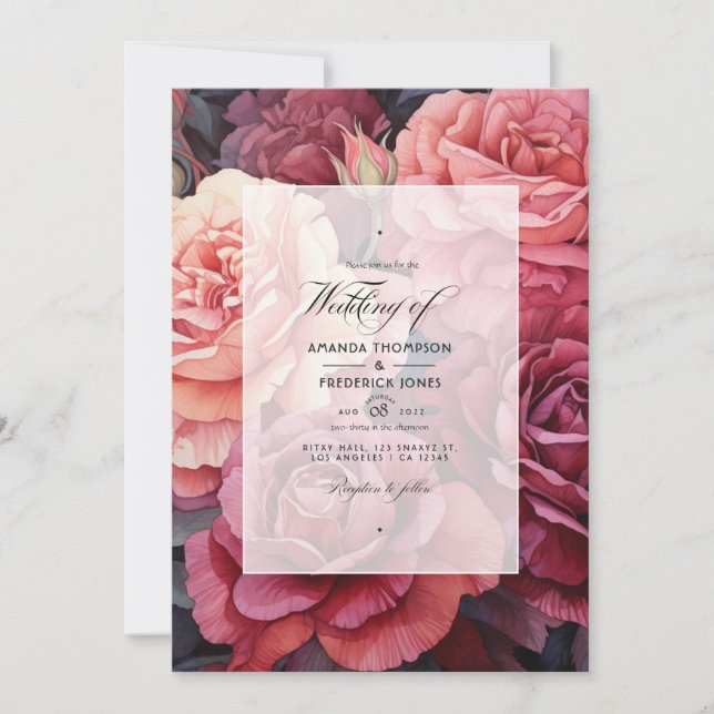 Invitación Rosa de oro y Rosa Boda de flores marrón (Anverso)