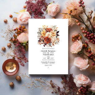 Invitación Rosa de oro y Rosa Boda de flores marrón