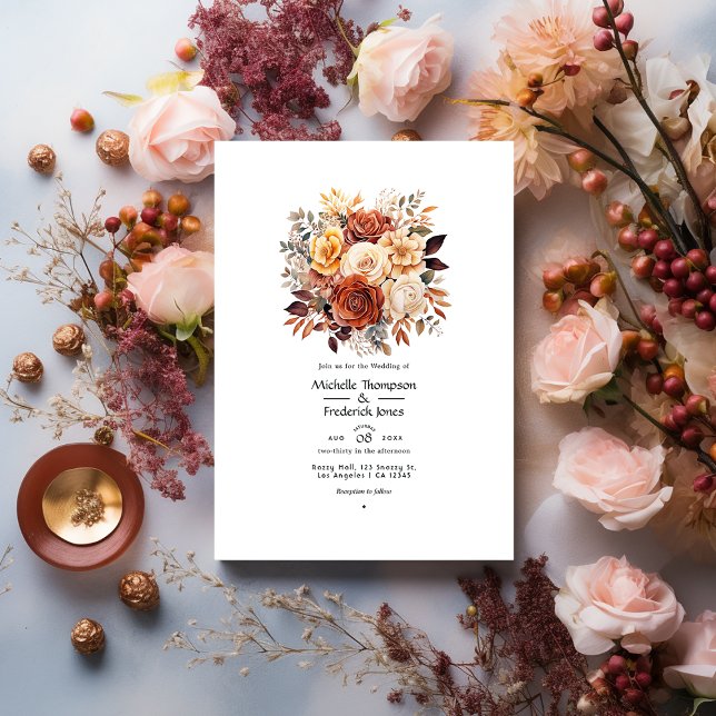 Invitación Rosa de oro y Rosa Boda de flores marrón (Subido por el creador)