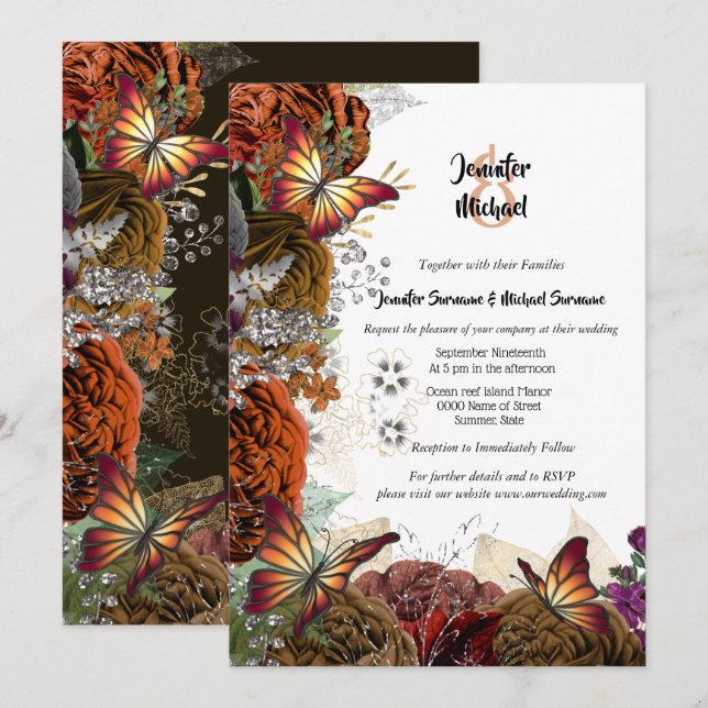 Invitación Rosa de otoño boda de acción de gracias de la mari (Anverso / Reverso)