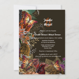 Invitación Rosa de otoño mariposa de plata de oro follaje de