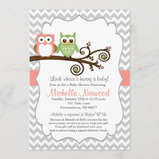 Invitación rosa de Owl Baby Shower