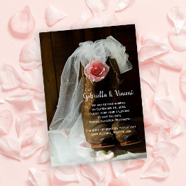 Invitación Rosa de país Cowboy bota al oeste salva la fecha