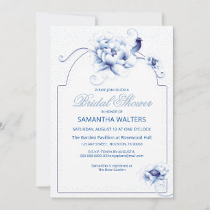 Invitación Rosa de pájaro azul Chinoiserie Floral Ducha de