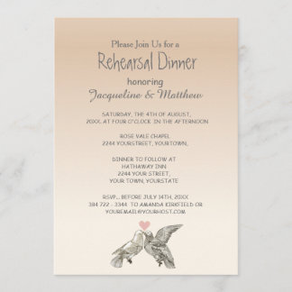 Invitación Rosa de palomas cardíacas Ensayo floral rosa Cena