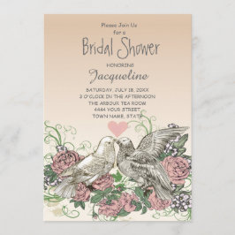 Invitación Rosa de palomas de corazón Romance rosa ducha de n
