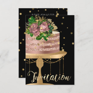 Invitación Rosa de pasteles Oro Cumpleaños Purpurina Confetti