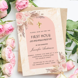 Invitación Rosa de pasto de Pampas ruge primera comunión sant