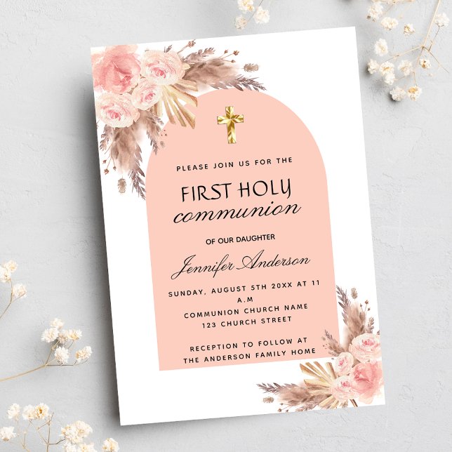 Invitación Rosa de pasto pampas lujo de la primera comunión (Subido por el creador)