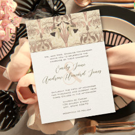 Invitación Rosa de paz Art Deco Hummingbirds Boda de cuarzo