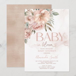 Invitación Rosa De Peach Flowers Baby In Bloom Baby Shower