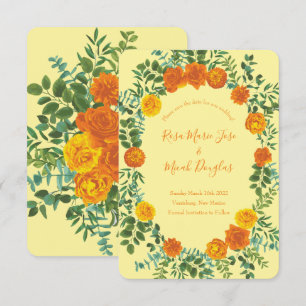 Invitación Rosa de peonía amarilla clara y naranja para guard
