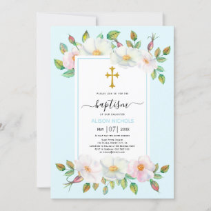 Invitación Rosa de perro salvaje blanco azul pálido floral Ba