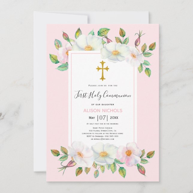 Invitación Rosa de perro salvaje blanco rubor (Anverso)