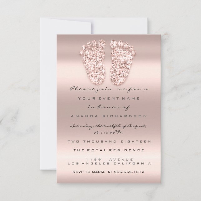 Invitación Rosa de pies Baby Shower Purpurina de chispa Rubor (Anverso)