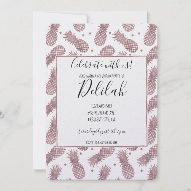 Invitación Rosa de piñas doradas (Anverso)