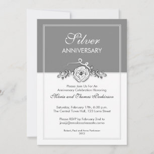 Invitación rosa de plata 25º aniversario del boda