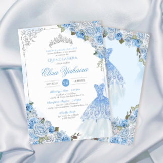 Invitación Rosa de plata azul de Cenicienta Quinceanera