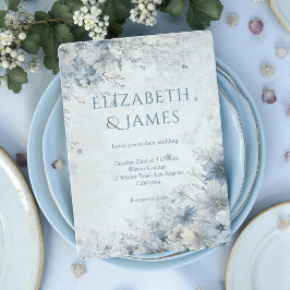 Invitación Rosa de plata azul turquesa Boda floral de inviern