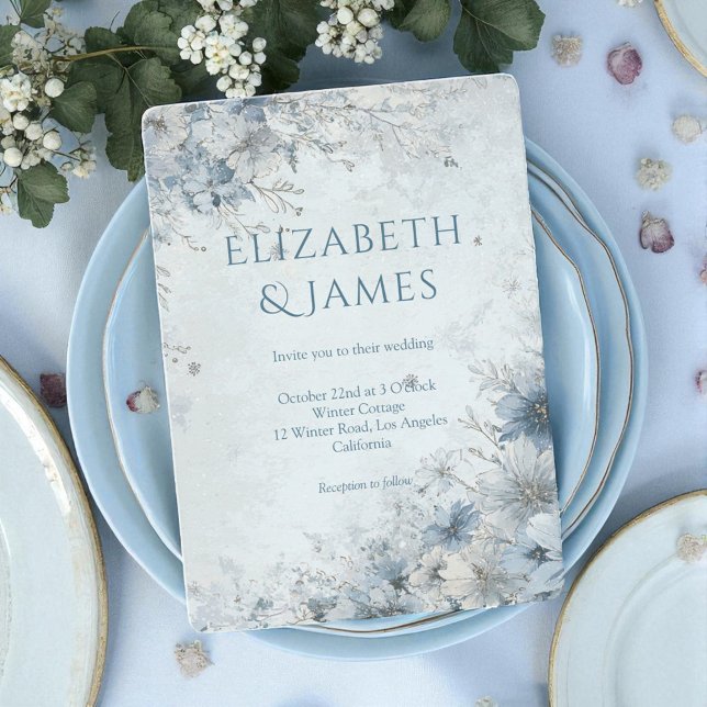 Invitación Rosa de plata azul turquesa Boda floral de inviern (Subido por el creador)