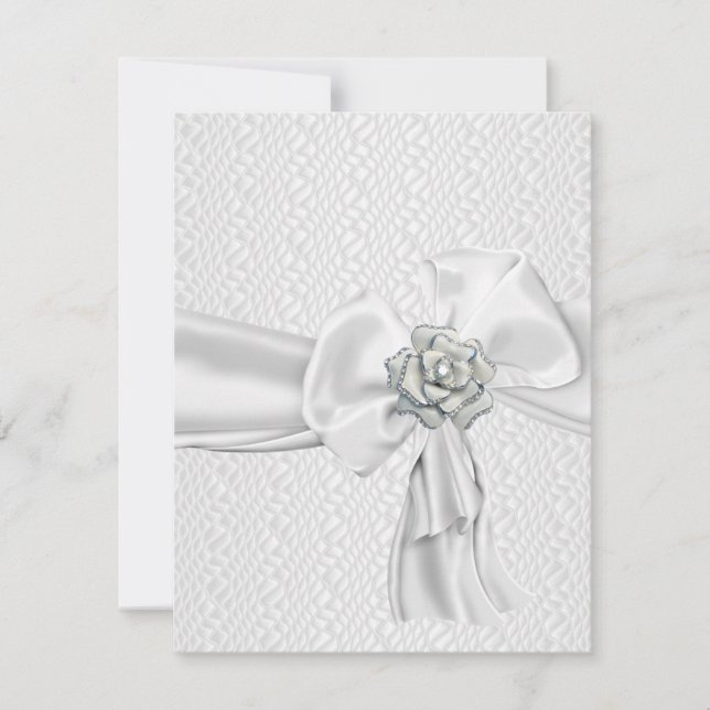 Invitación Rosa de plata blanca Metalizado Jewel Ribbon Event (Anverso)