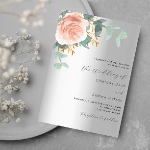 Invitación Rosa de plata boda de lujo floreado