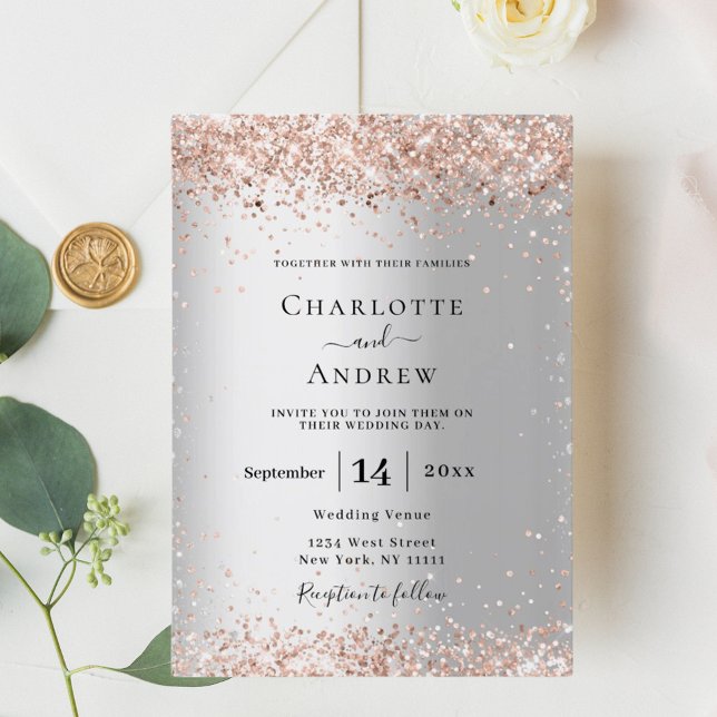 Invitación Rosa de plata boda de lujo formal (Subido por el creador)