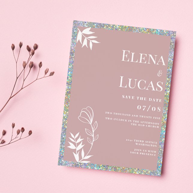 Invitación Rosa  de plata boda floral (Silver dusty rose white sketch floral wedding)