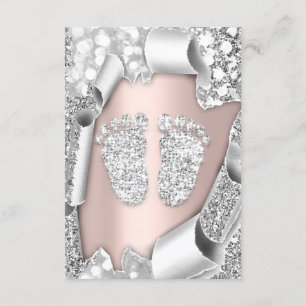 Invitación Rosa de plata Chica Purpurina de Baby Shower Feet 