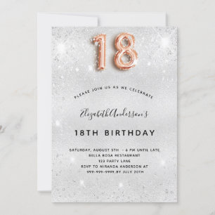 Invitación rosa de plata de 18 años chispas de oro